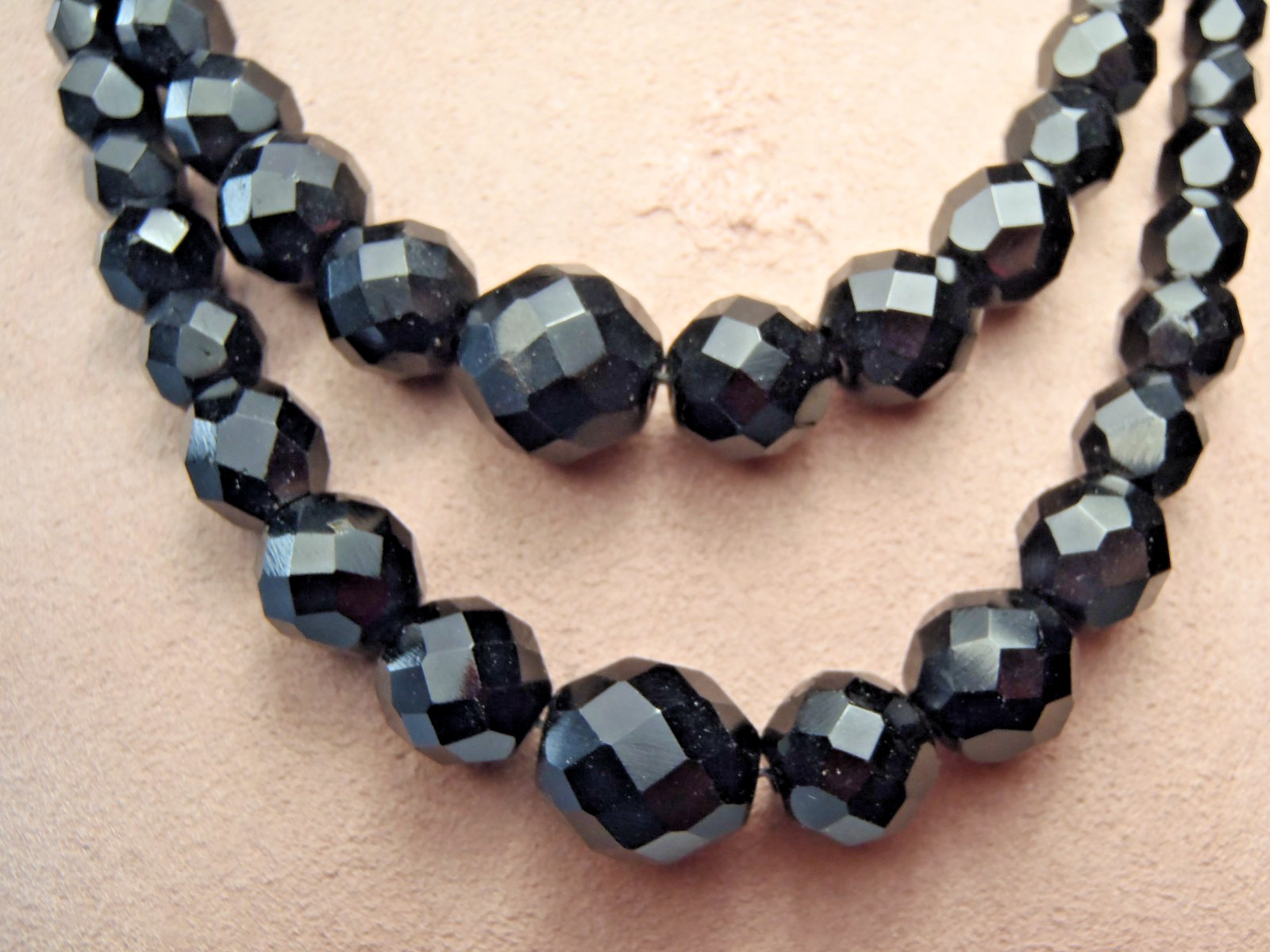 Vintage Laguna Black Faceted Glass Double-Strand Necklace