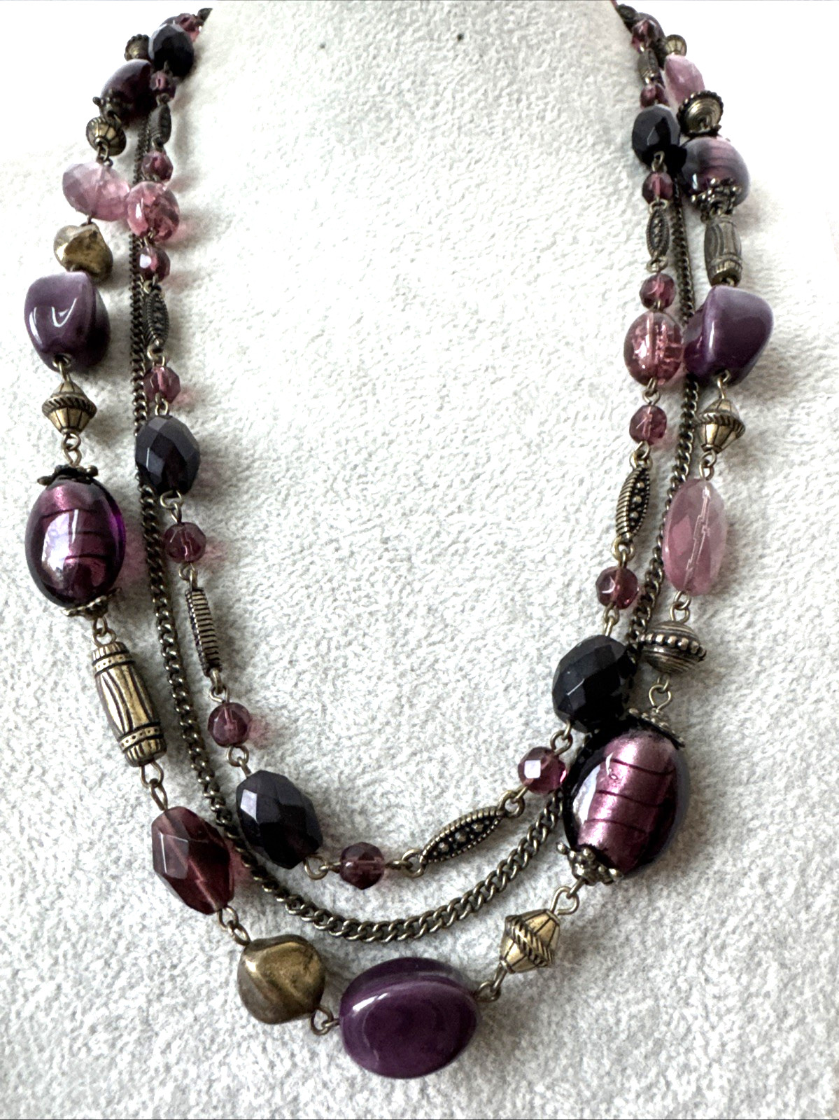 Plum Layer Victorian Revival chain Necklace Metal Jewelry Goth Glass Ceramic