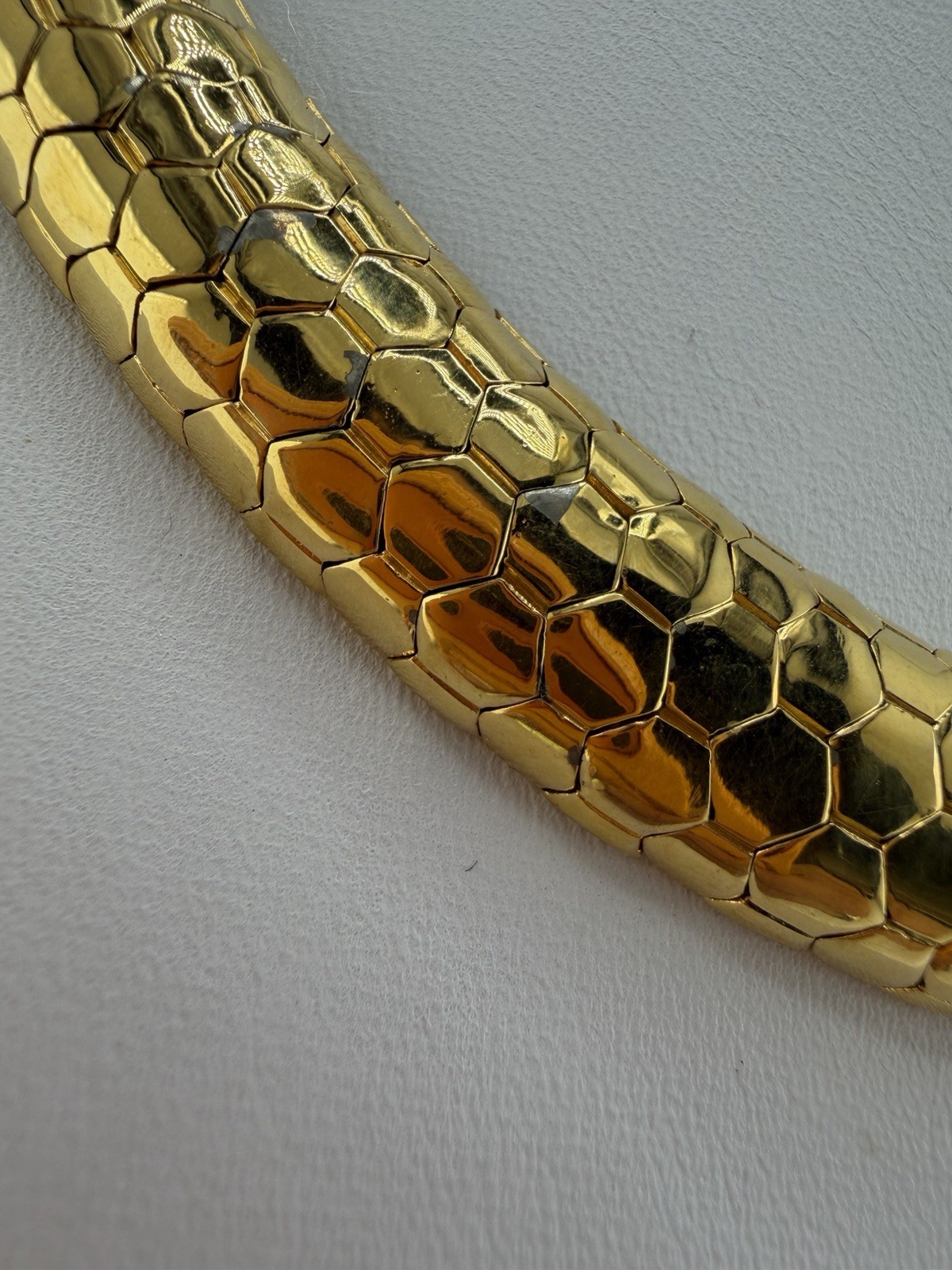 VINTAGE 80s 90s CINER Signed Heavy & Wide Gold Plated Snake Choker Necklace