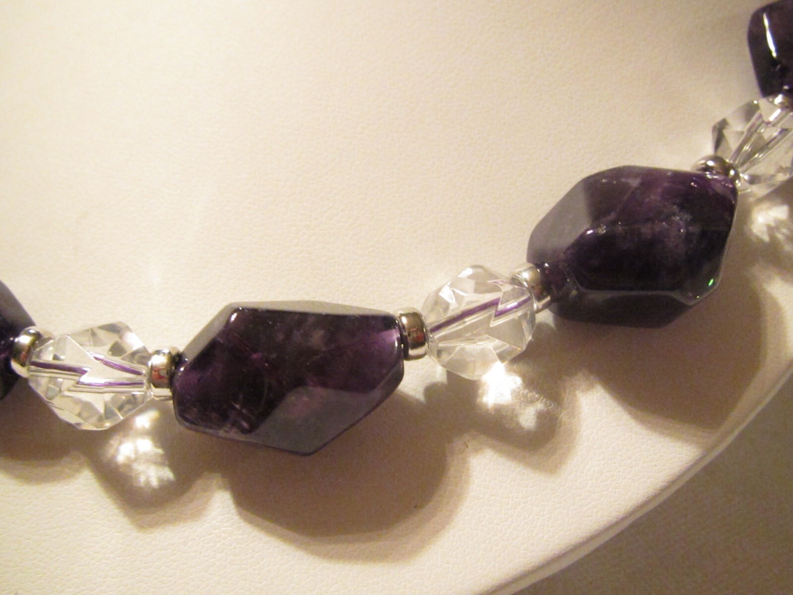 NEW HSN LARGE CHUNKY GENUINE AMETHYSTS & CRYSTALS BEAD NECKLACE – STERLING CLASP