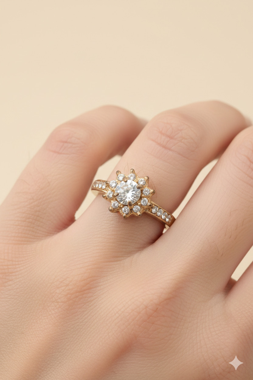 Rare Vintage Estate Gold Tone Halo Ring – Timeless Luxury & Antique Elegance