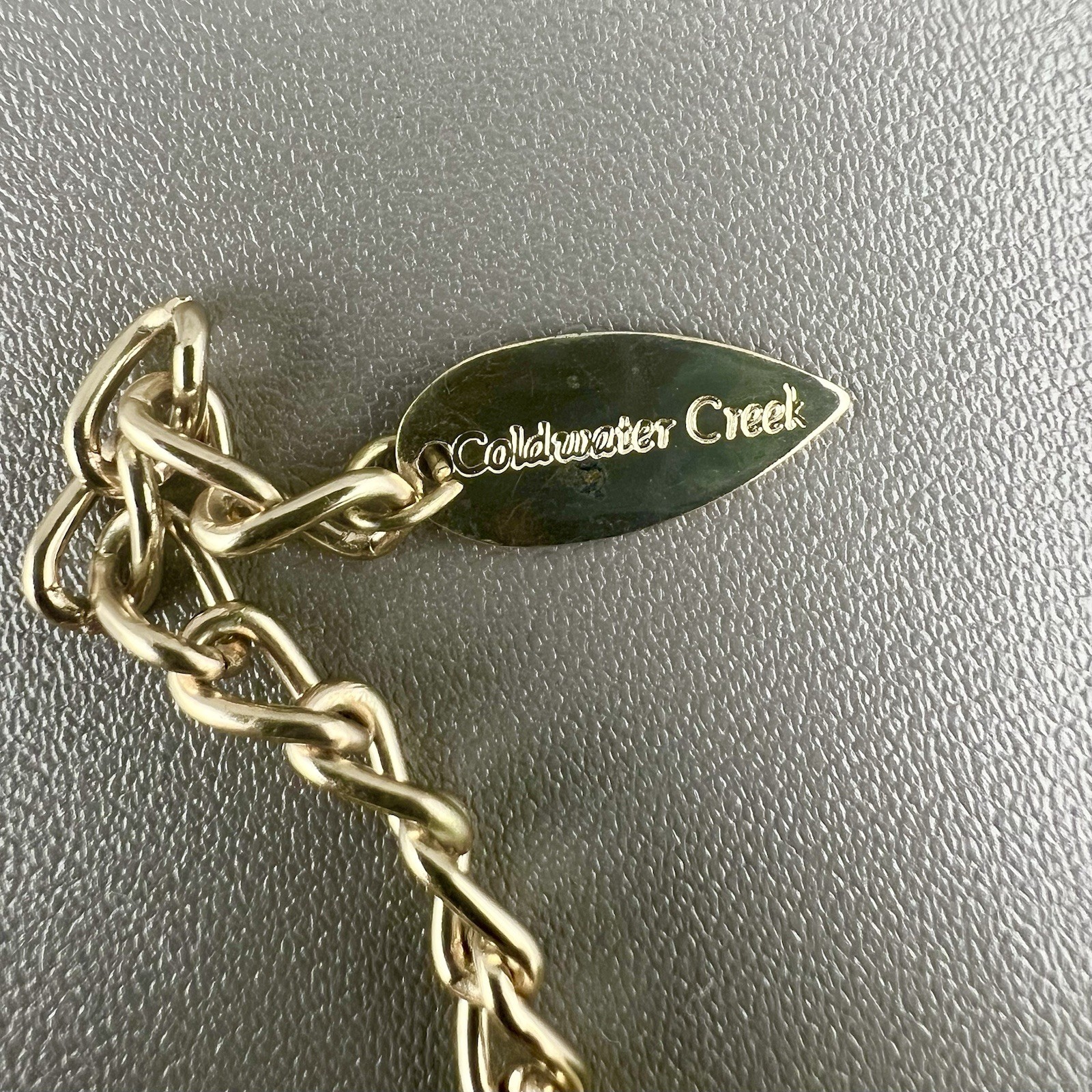 Coldwater Creek Necklace Green Enamel Link Collar Gold Tone Signed 21”