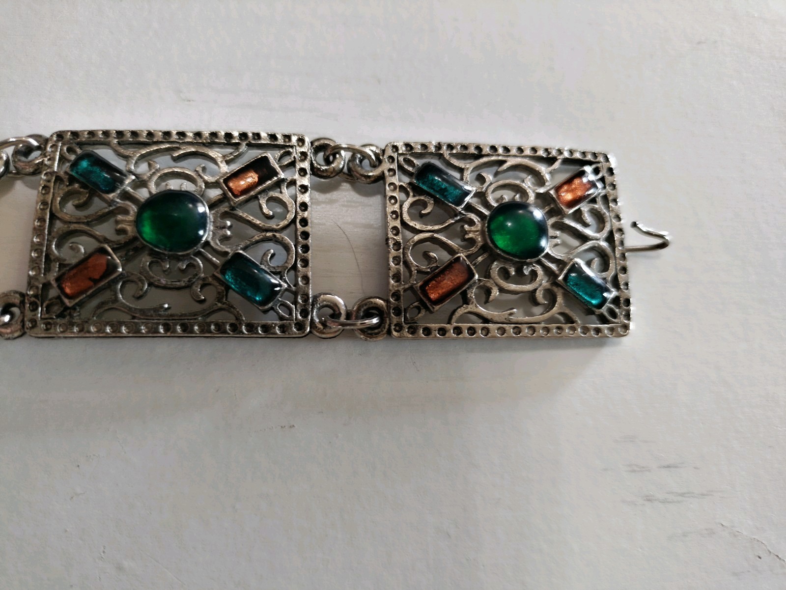 Souvenir Du Maroc Jewel tone Colors Link Bracelet w/ Hamsa Hand Moroccan Vintage