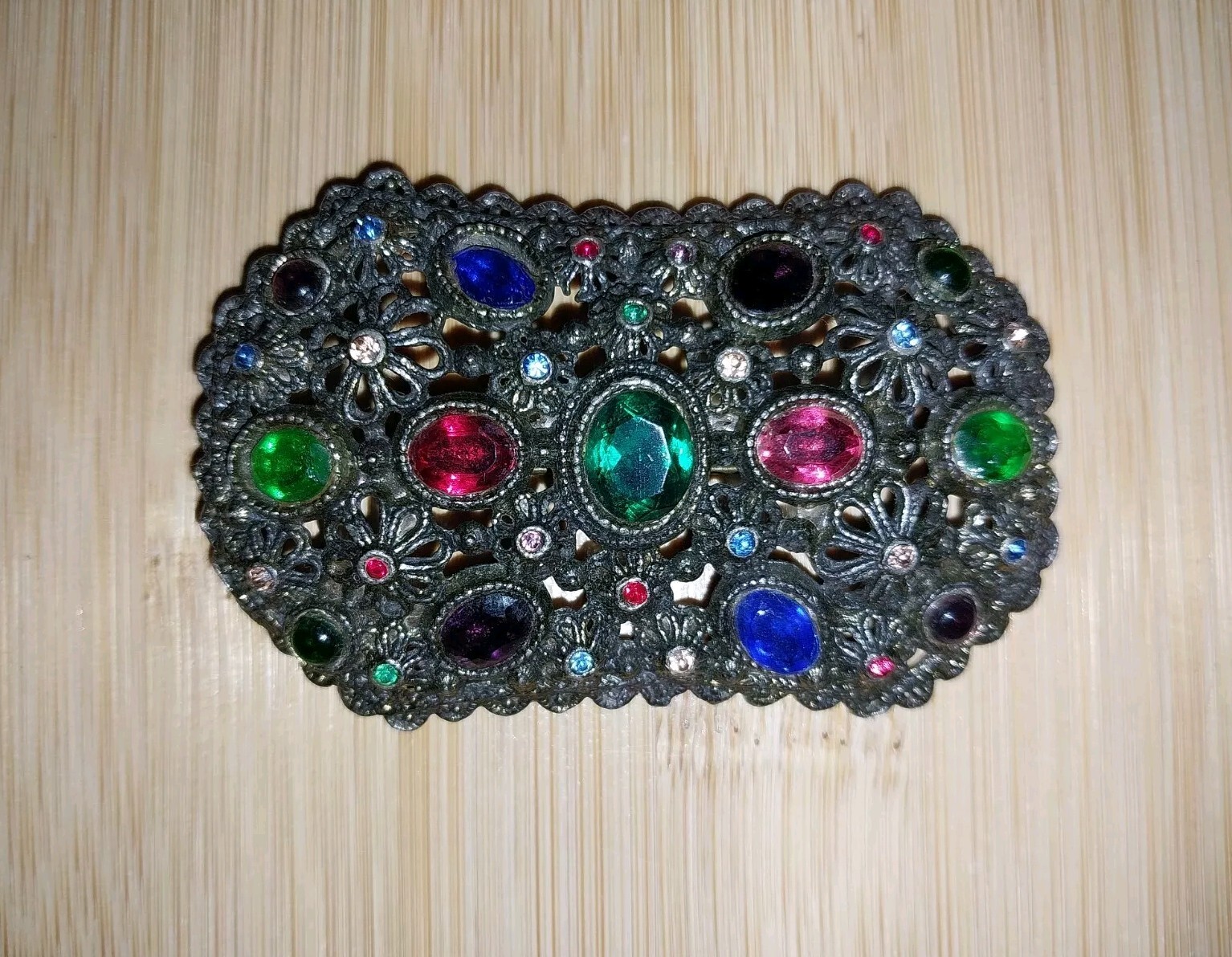 NEW ENGLAND GLASS WORKS 1940’s Signed BROOCH Rare Vintage Colored Glass Stones