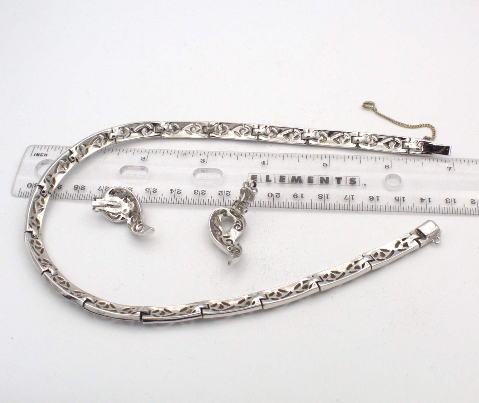 Panetta 1940s Cutout Scroll Rhinestone Necklace Clip Earring Set; Book Reference