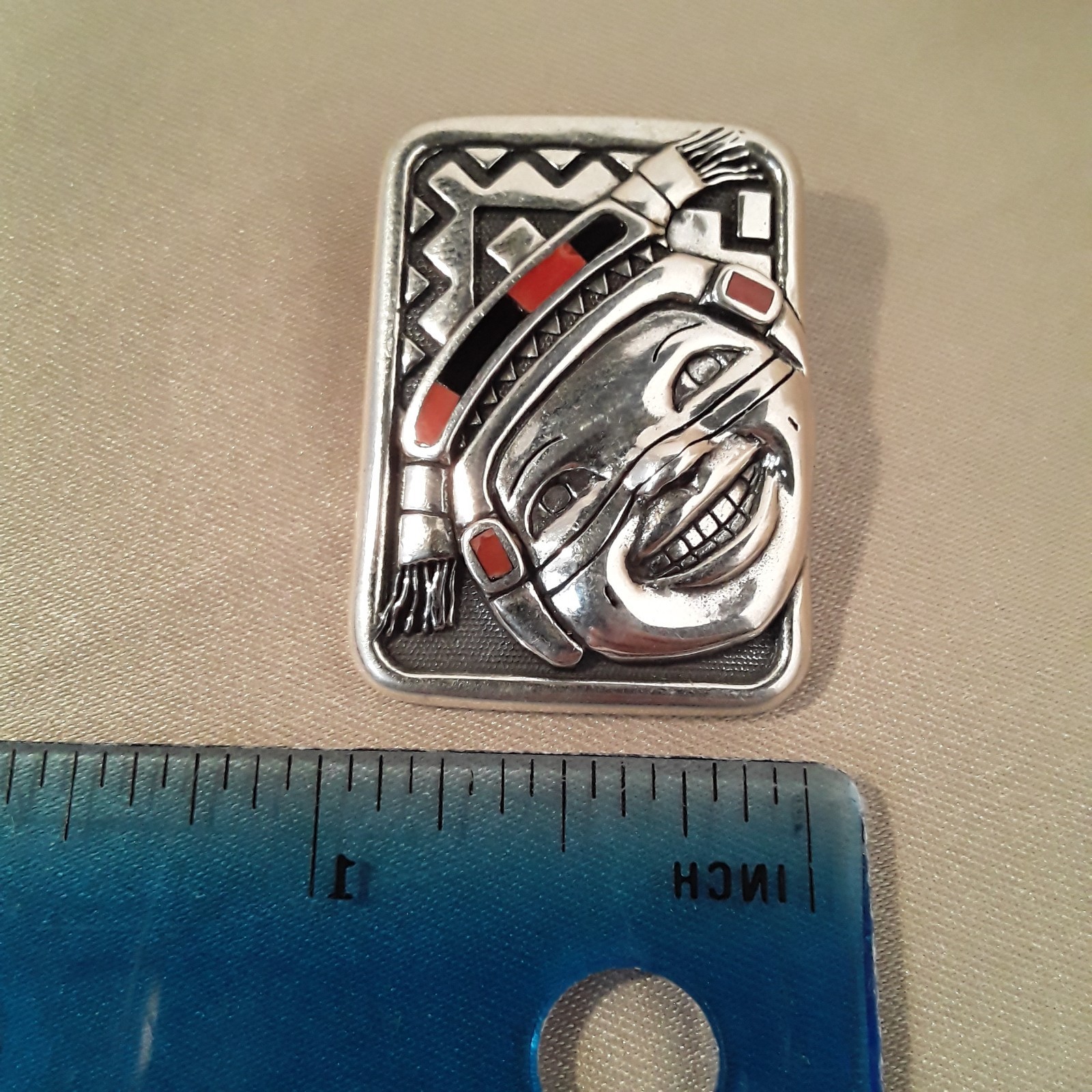 Kathleen Wall Sterling Silver 925 Coral Pendant Pueblo Southwestern Inlay