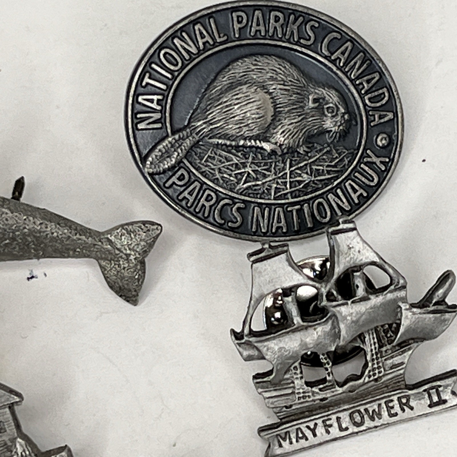Vintage Mixed Lot 6 Pewter pins Shame Lighthouse Paul Revere Mayflower more SLX