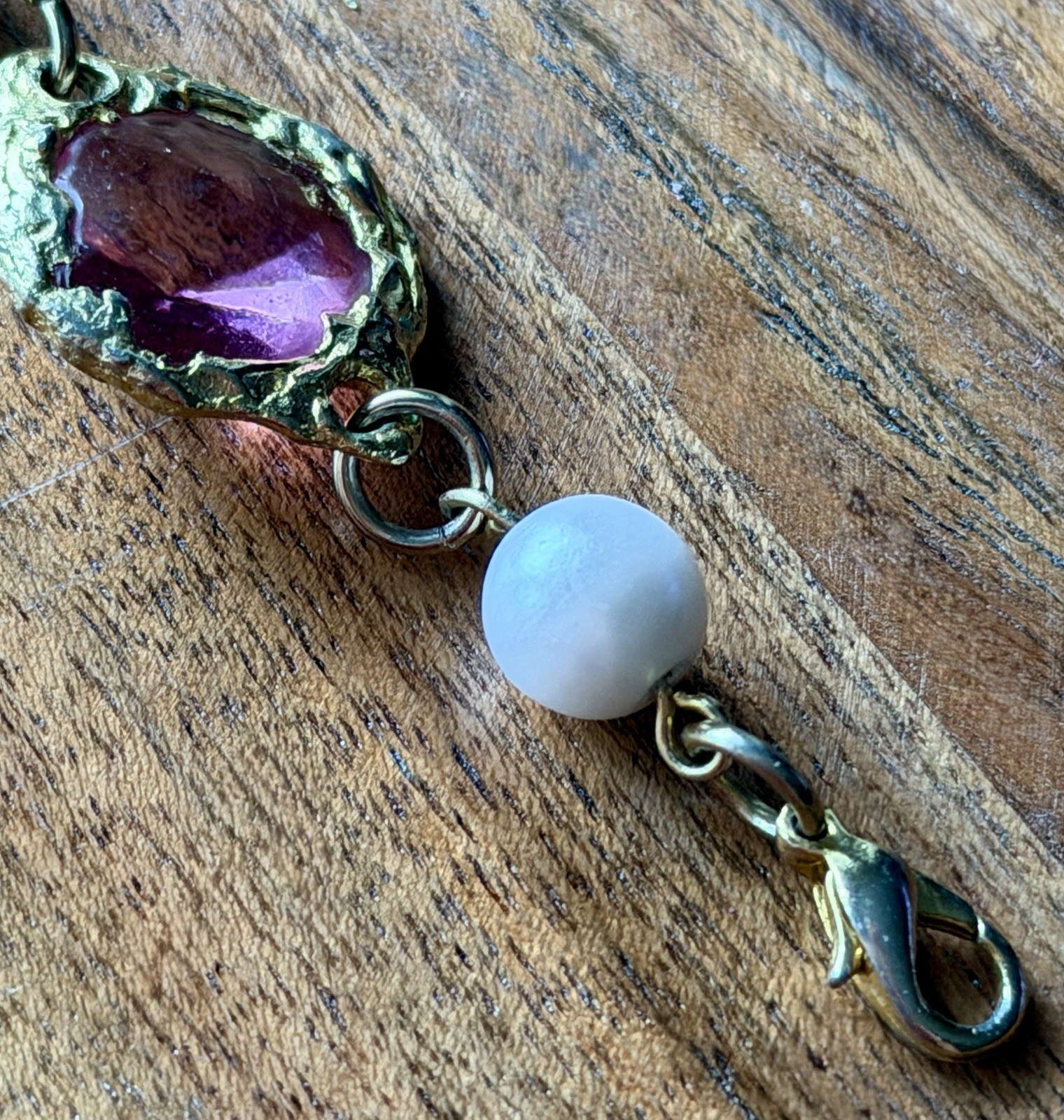 Paired Gold Tone Pink Stone Pearl Bracelet & Heart Dangle Pierced Earrings Korea