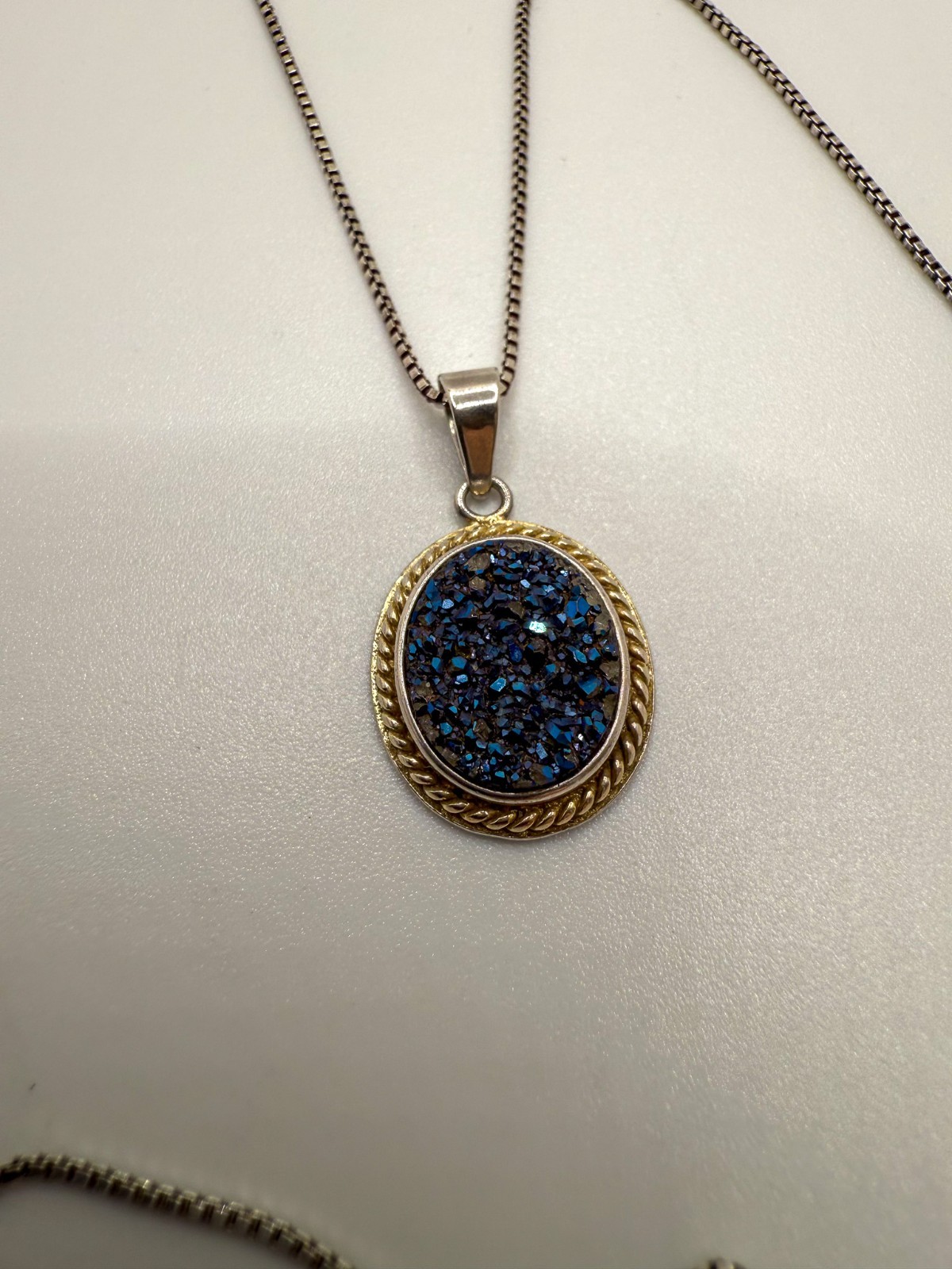 Vintage Sterling Silver Geode Pendant 2.4cm Necklace 18″ JB26