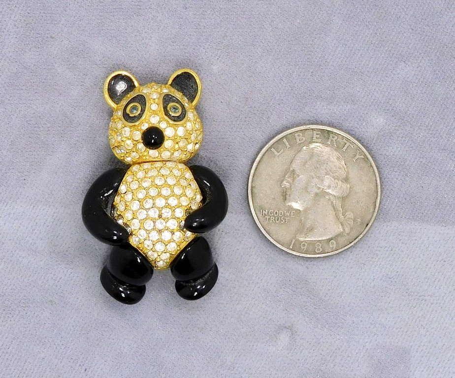 Joan Rivers Pave Crystal & Acrylic Articulated Panda Bear Brooch Costume Jewelry