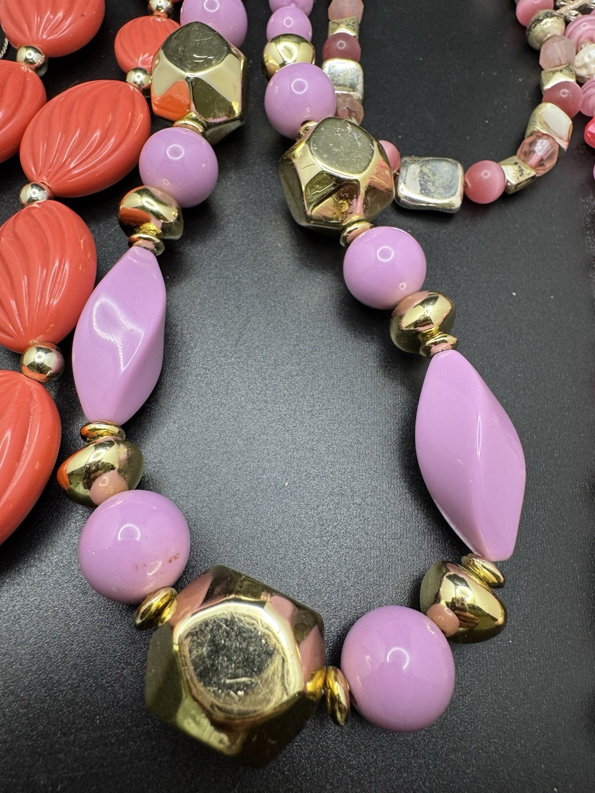 Vintage Lucite Beaded Necklace Lot Pink Coral Lavender Mod Japan 6 Pc