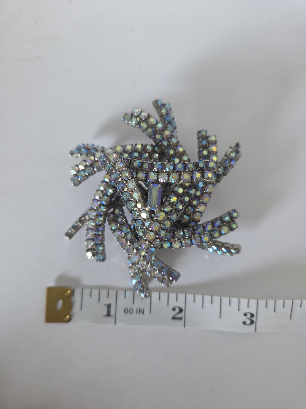 HUGE STARBURST AB SPECTACULAR GORGEOUS 3” brooch MID CENTURY MODERN 44 g