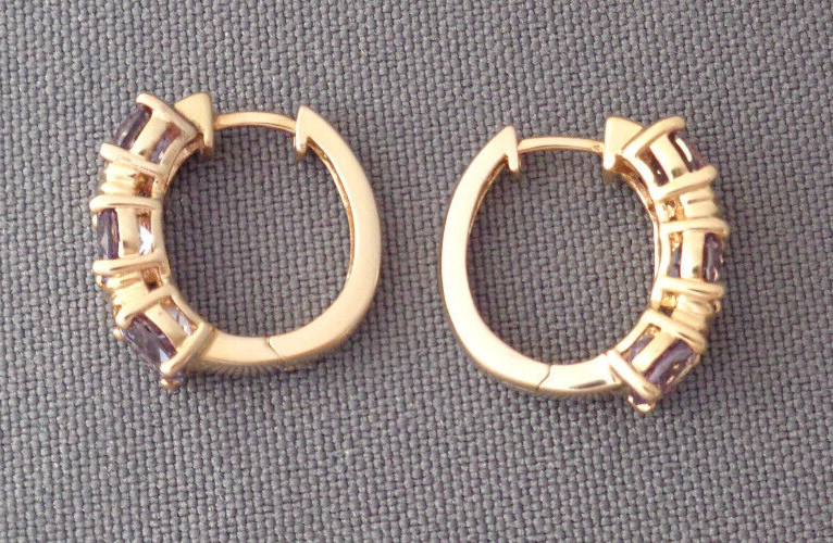 Gemstone Earrings Sterling Silver Gold Wash Hoop Possible Purple Violet Sapphire