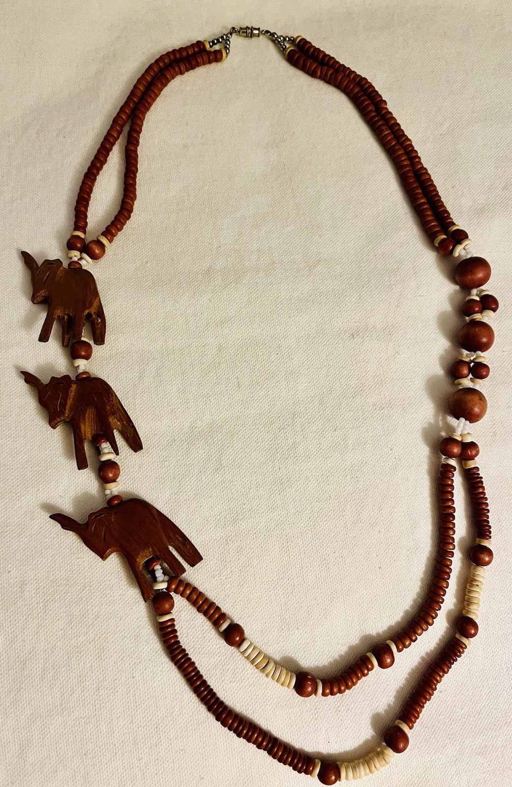 Lot 2 Vintage Estate Necklaces African Safari Elephants Tribal MOP Necklace