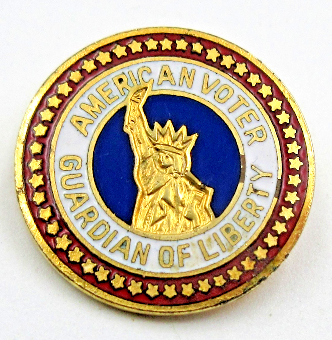 VTG OLD SBAV VOTER STATUE OF LIBERTY white red blu gold tone Brooch Pin men lady