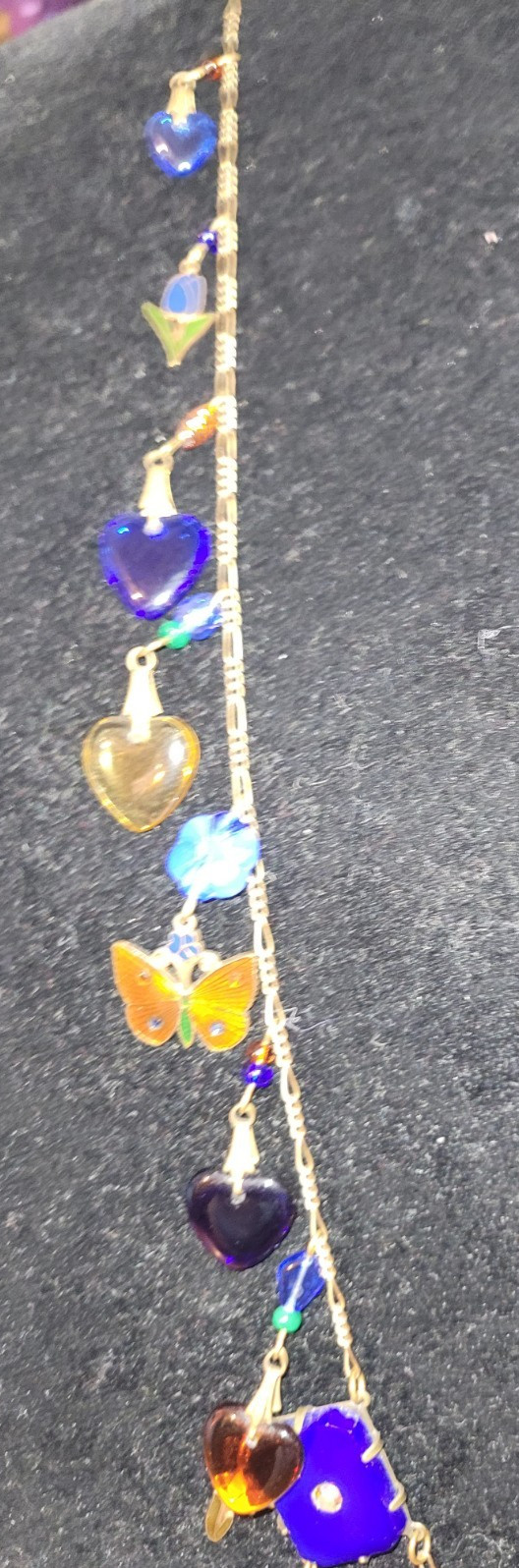 Vintage Glass Works Studio Glass Hearts Enamel Charm Necklace FABULOUS!!
