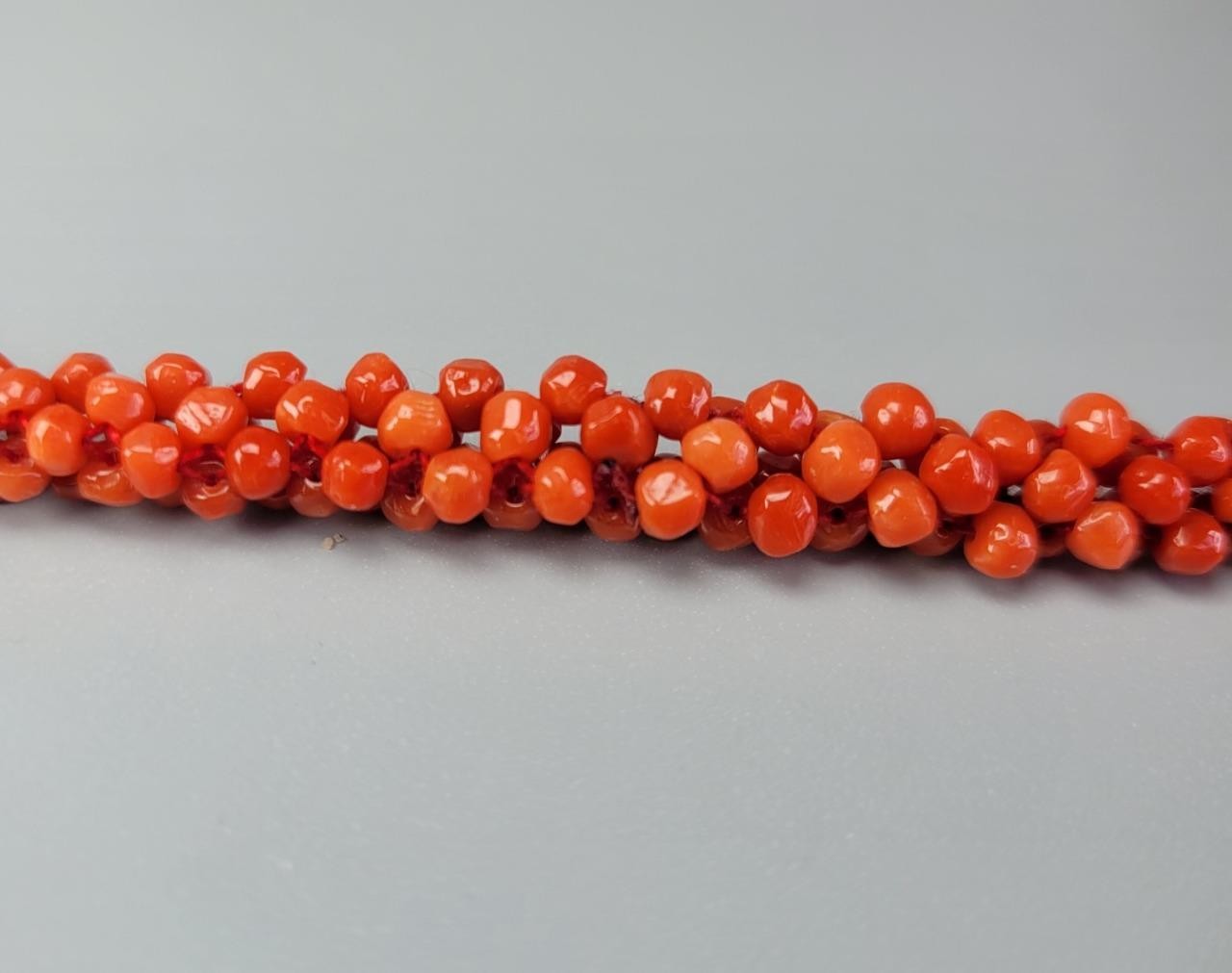 Vintage Necklace + Bracelet Set Braided Red Mediterranean Coral Beads