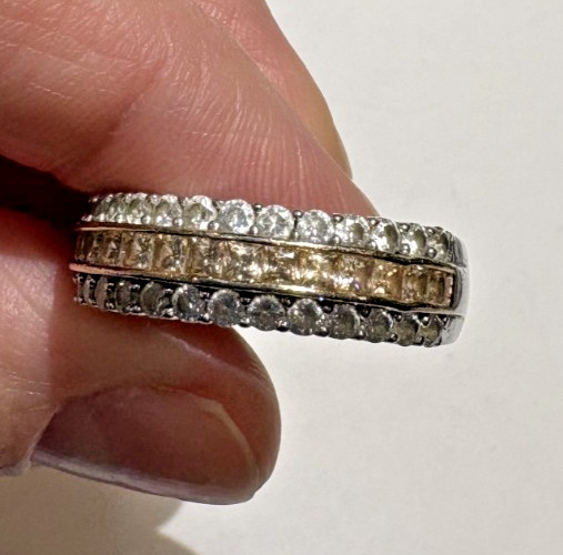 Shiny Cluster Citrine Color CZ Sterling Silver 925 Size 10.75 Band 5.3g Ring
