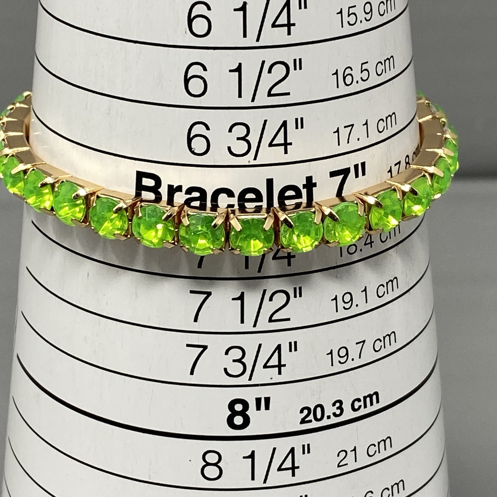 Rhinestone Stretch Bracelet Lime Green Clear Acrylic Prong Set Gold Tone 7″