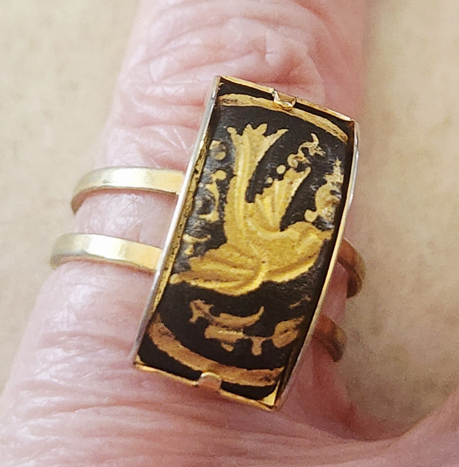 Vintage Damascene Bracelet, Earrings, Ring 7.5″ X 5/8″