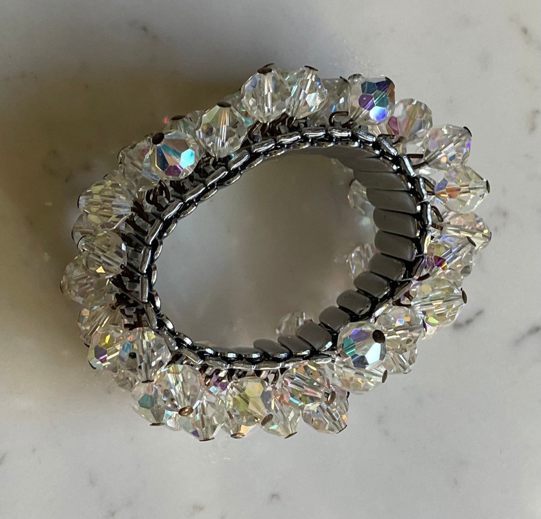 Vintage 1950s Showstopping Aurora Borealis Stretch Bracelet with Rhinestones
