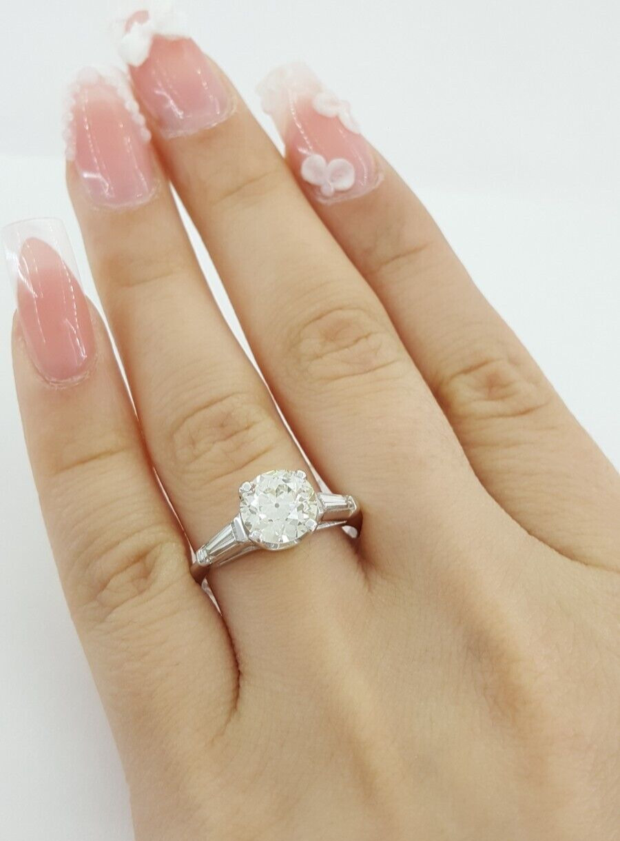 Antique Old European Cut Diamond 3-Stone Engagement Ring GIA 2.19 ct Platinum