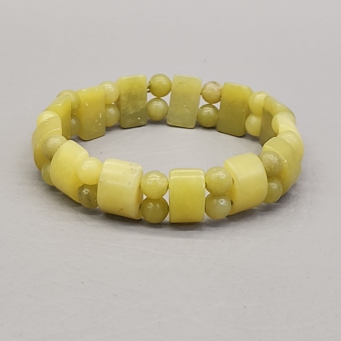 Vintage Stone Beaded Stretch Bracelet Serpentine Green 13mm