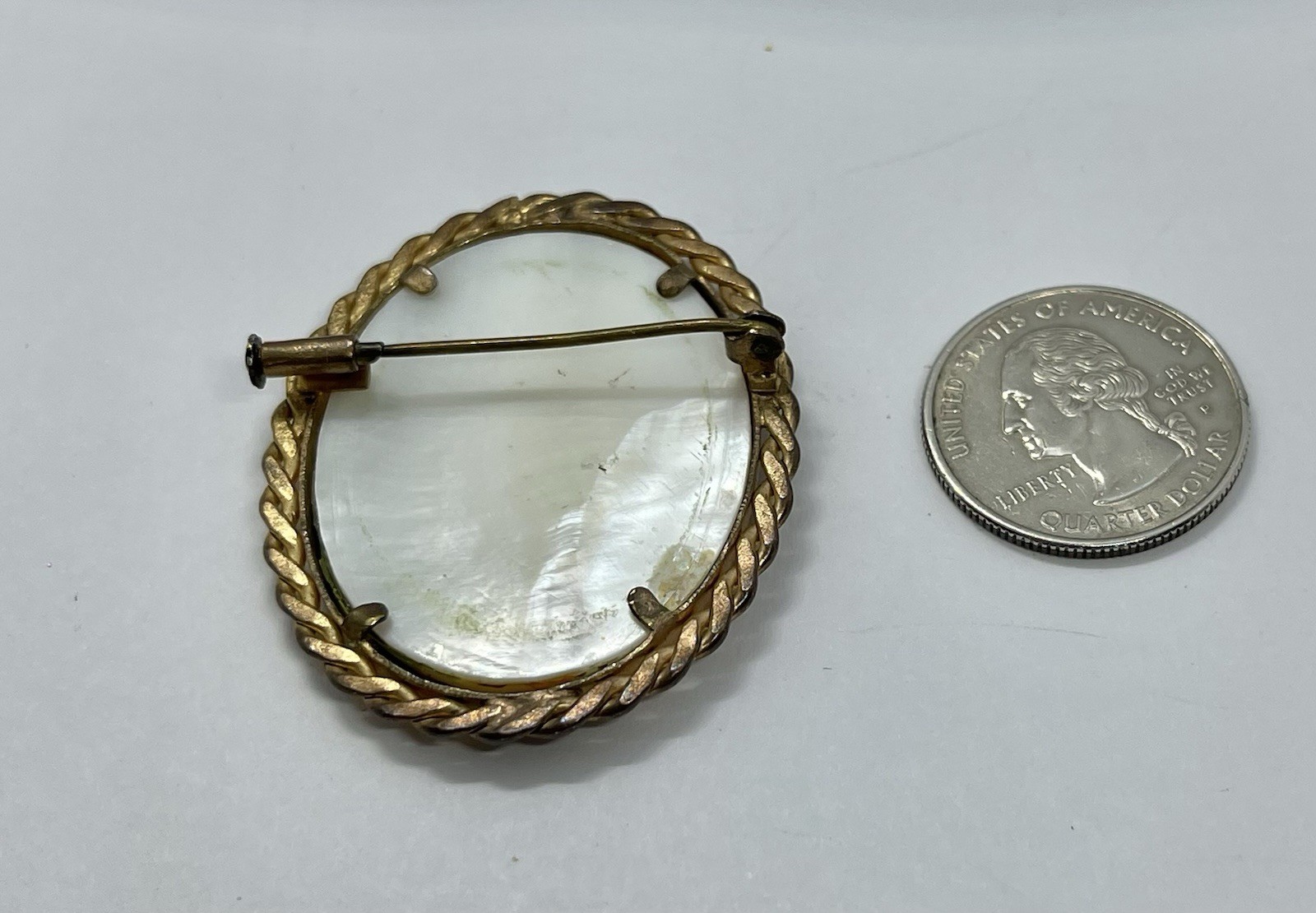 Vintage Gorgeous Hand Painted Lady Portrait on Mother of Pearl Signed Brooch