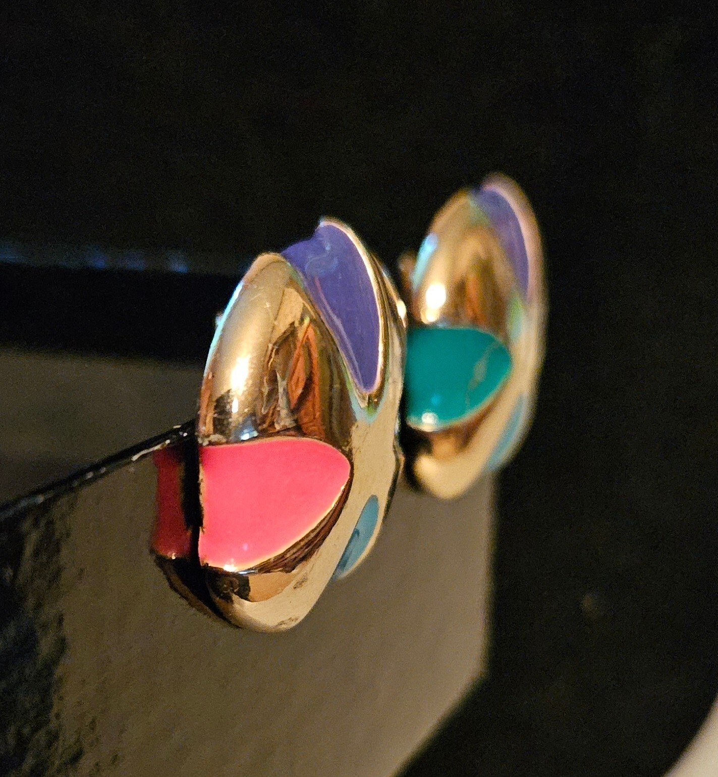 Vintage Gay Boyer Multi Color Enamel Gold Tone Clip On Earrings