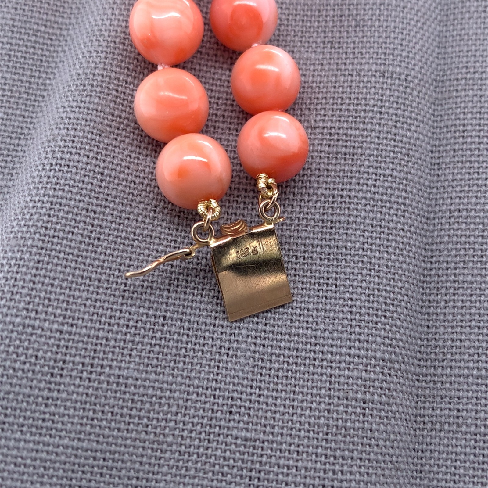 Genuine Coral Bead Double Strand Necklace 7-8mm Beads w/ 14k Gold Clasp (#J6980)