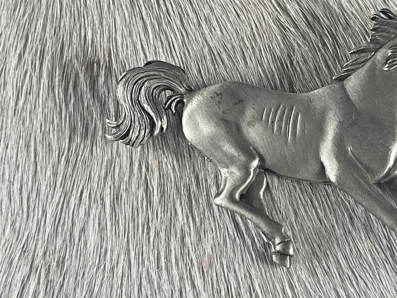 Western Womens Pin 3 x 2 1/4 inch Horse pinback Silver Detailed Features