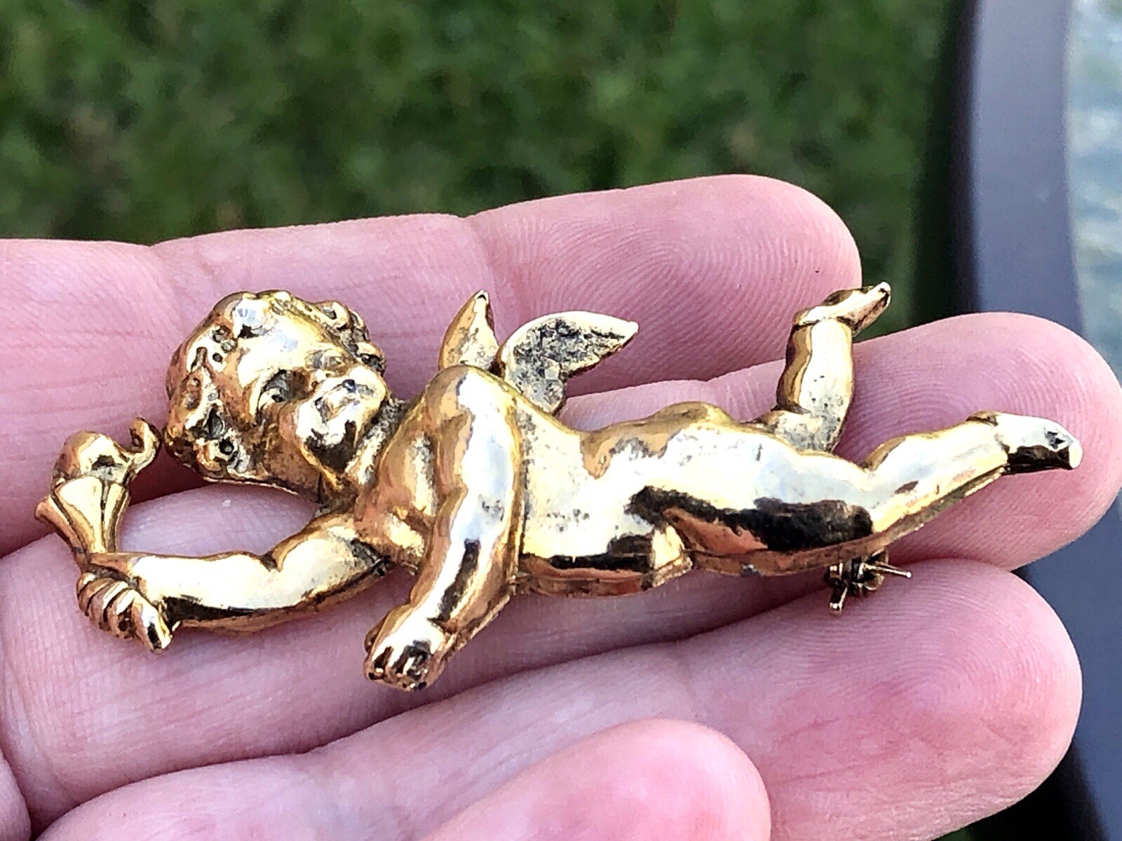2 Vtg Zentall Cupid Pin Brooches- Baby Cherub Silver & Gold- One Signed Designer
