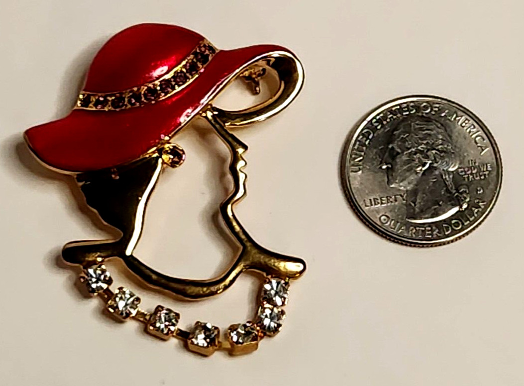 Beautiful Red Hat Lady Brooch Pin