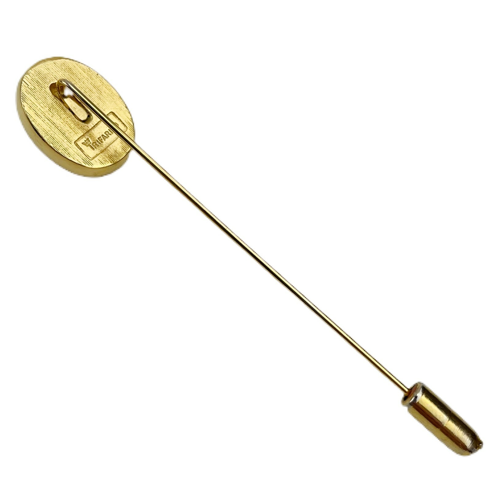 Crown Trifari Cameo Pin Hat Lapel Stick Vintage Gold Tone Orange Cream Victorian