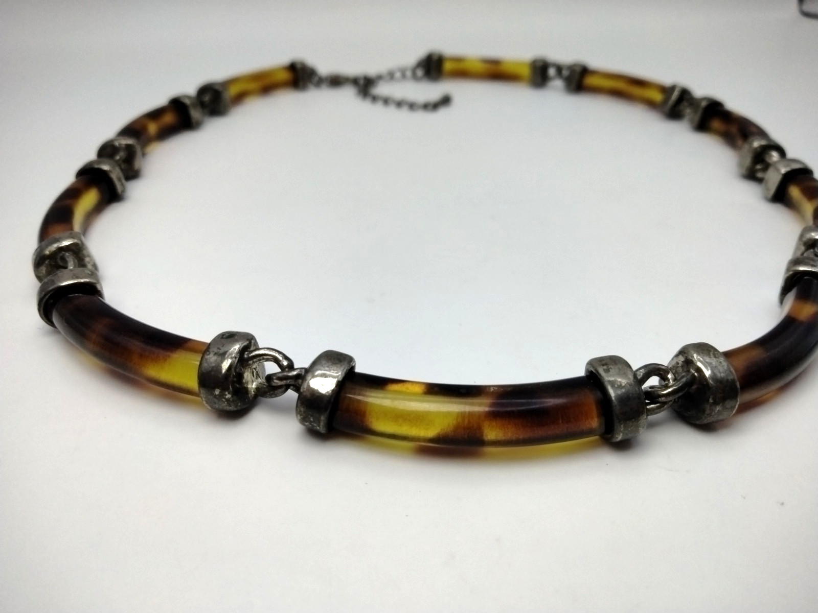 Vintage Faux Tortoise Shell Acrylic Necklace Adjustable