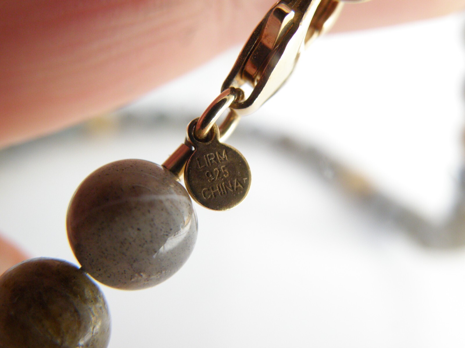 Vintage Sterling Silver 925 Gold on Natural Labradorite Bead Necklace 17.5″