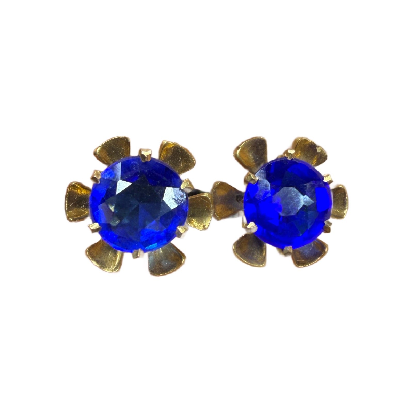 Budlong, Docherty & Armstrong Vintage 10K Cobalt Blue Flower Stud Earrings