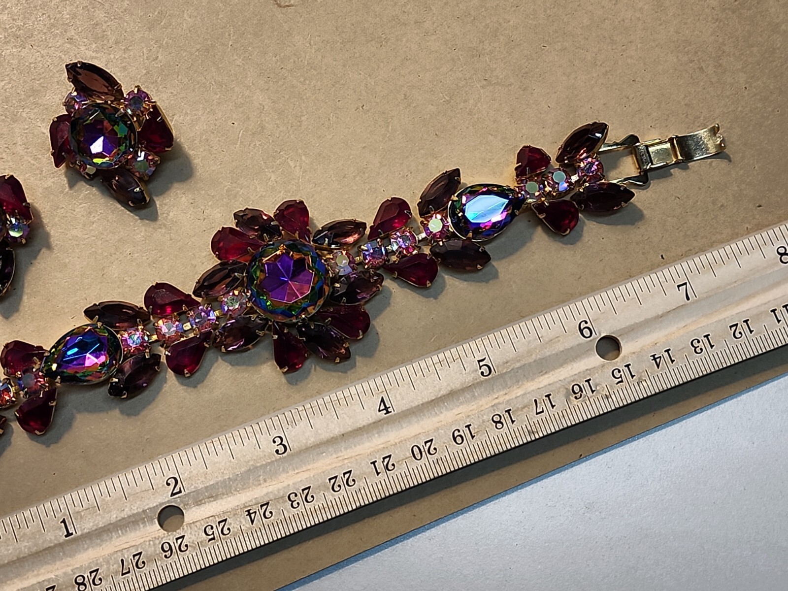 Vintage Juliana Amethyst Red Watermelon Vitrail AB Demi Parure Bracelet Earrings