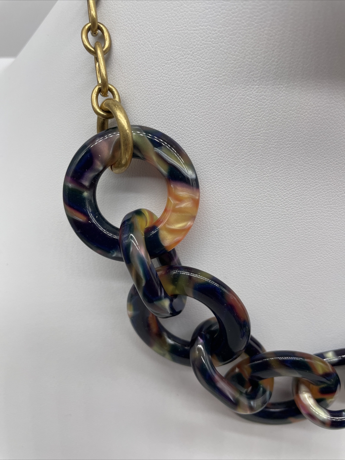 J Crew Necklace Chain Link Chunky Pearlized Tortoise Shell Acrylic Jewelry 20”