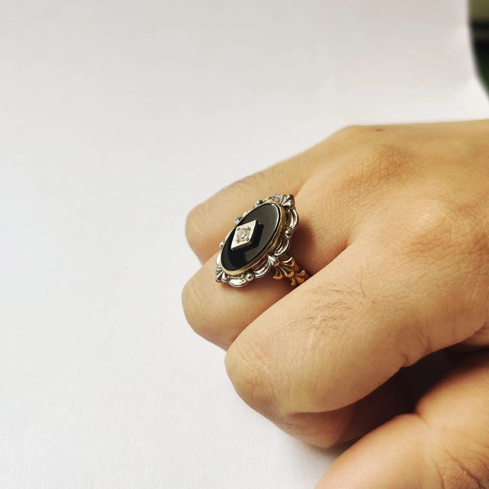 Art Deco Style 925 Silver Victorian handmade Black onyx Anniversary Wedding Ring