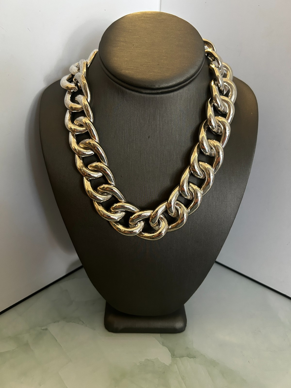 Chunky Links Silver Tone Chain Necklace with Toggle Closure, 15″ plus Extender