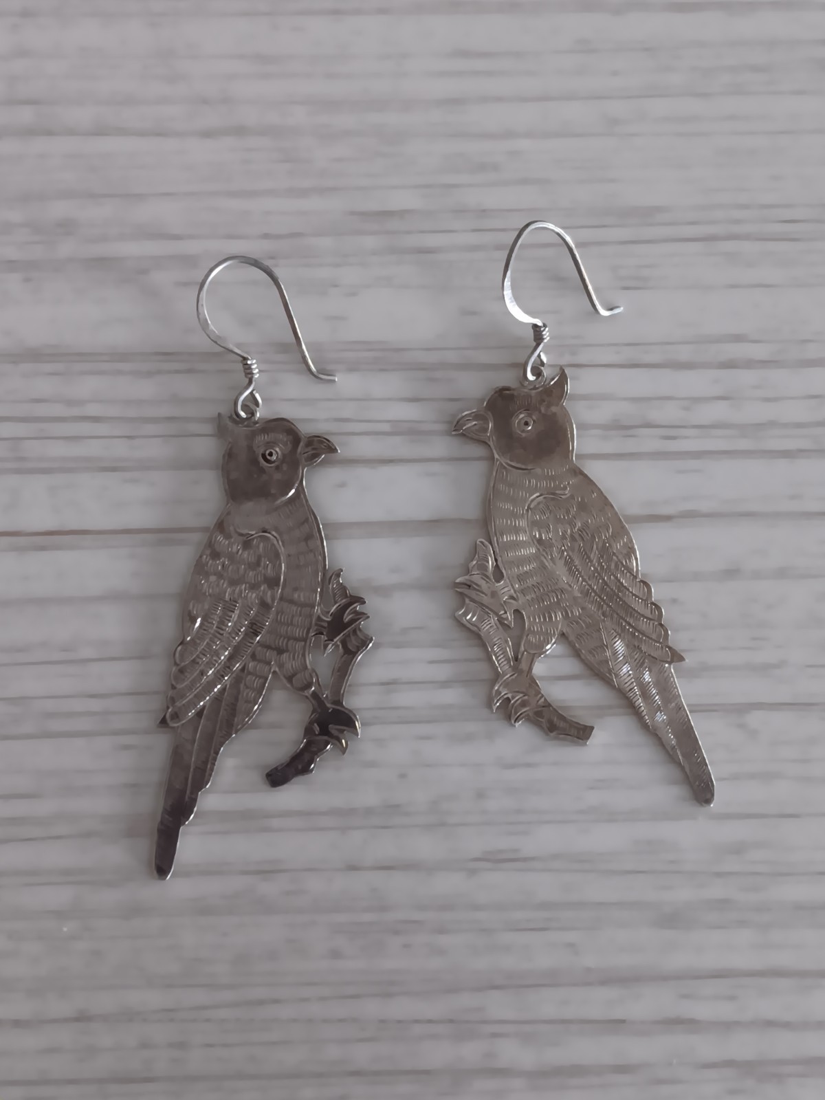 Vintage Silver-Tone Parrot Bird Shaped Dangle Earrings