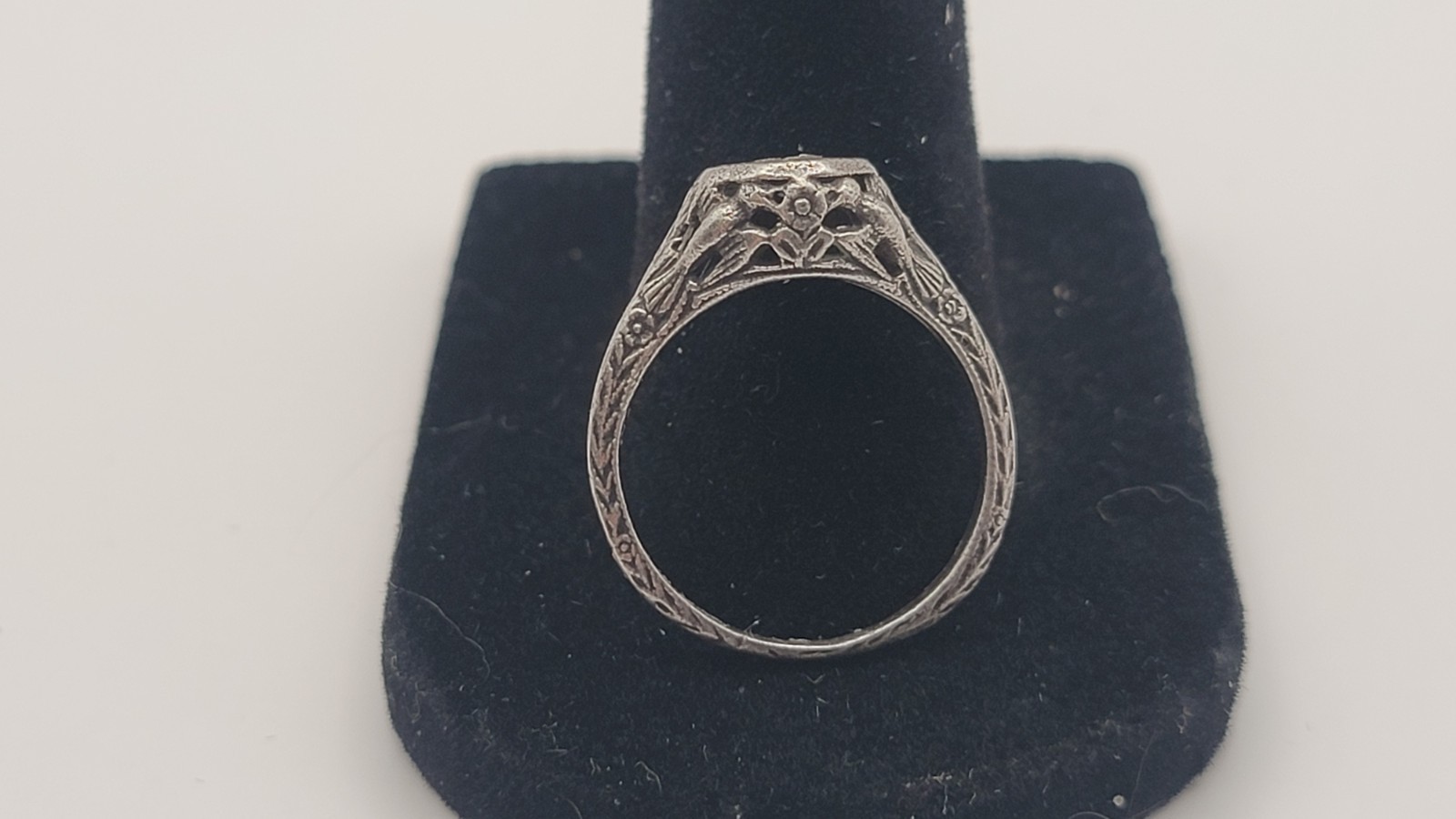 Tested Silver Blue Stone Art Deco Ring US Size 6
