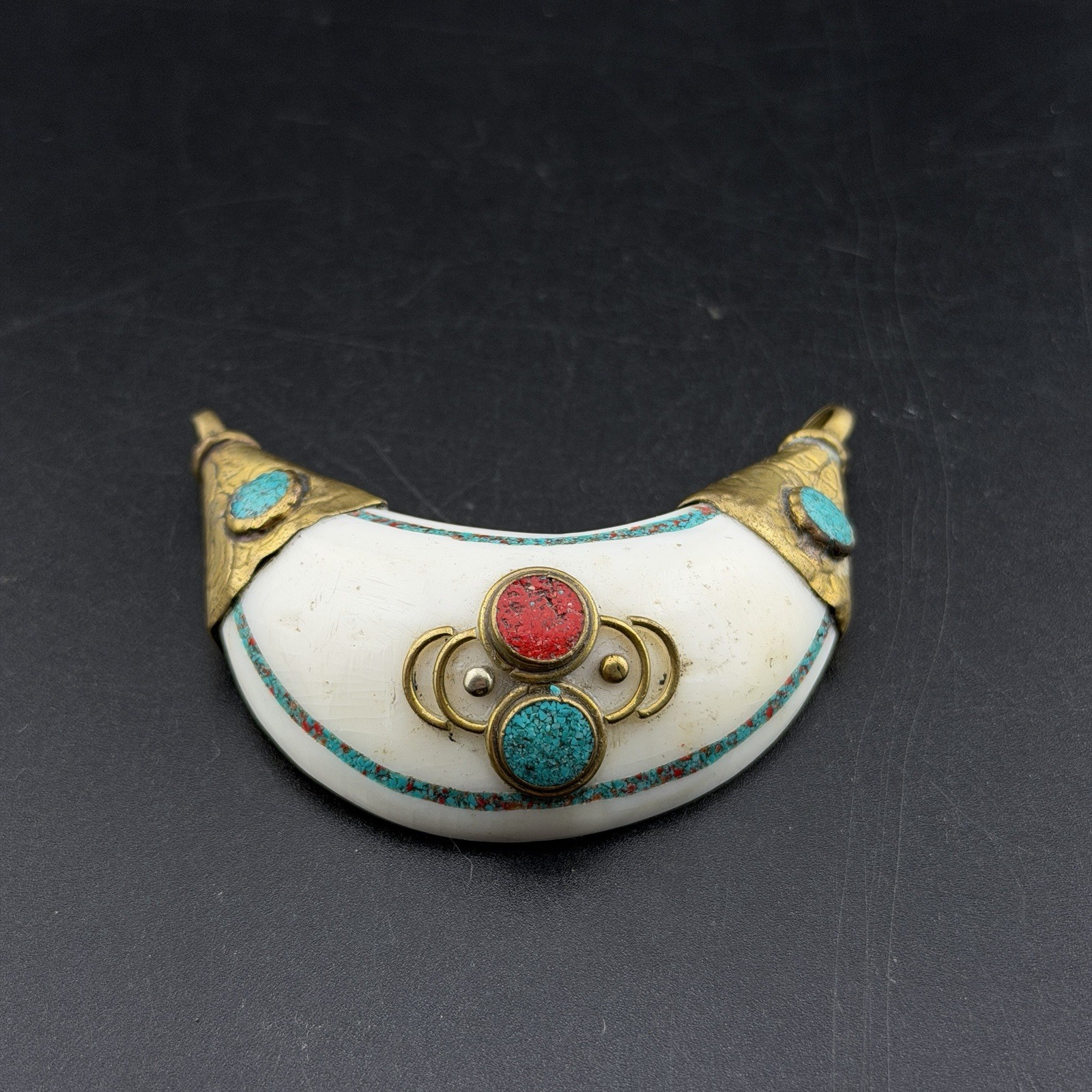 Unique Crescent Shaped Amulet Handcrafted Himalayan Folk Jewelry Pendant