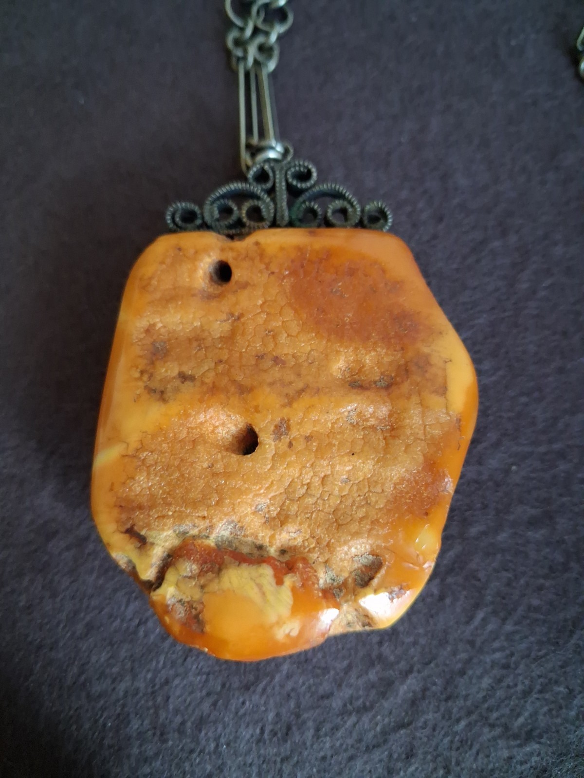 Vintage Egg Yolk Baltic Amber Large Nugget Necklace