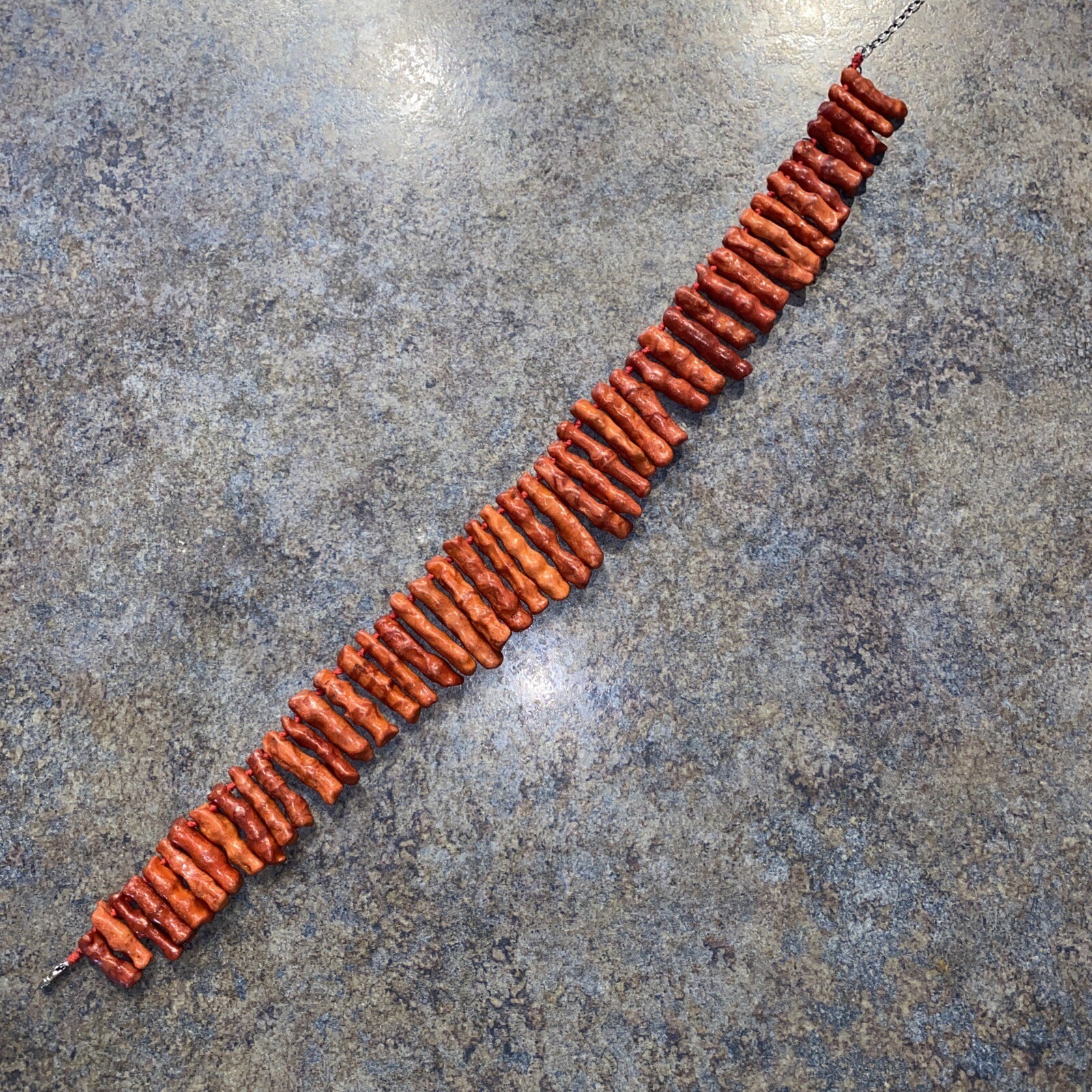 GENUINE RED ORANGE BRANCH CORAL NECKLACE STERLING KNOTTED VINTAGE CORAL 20”
