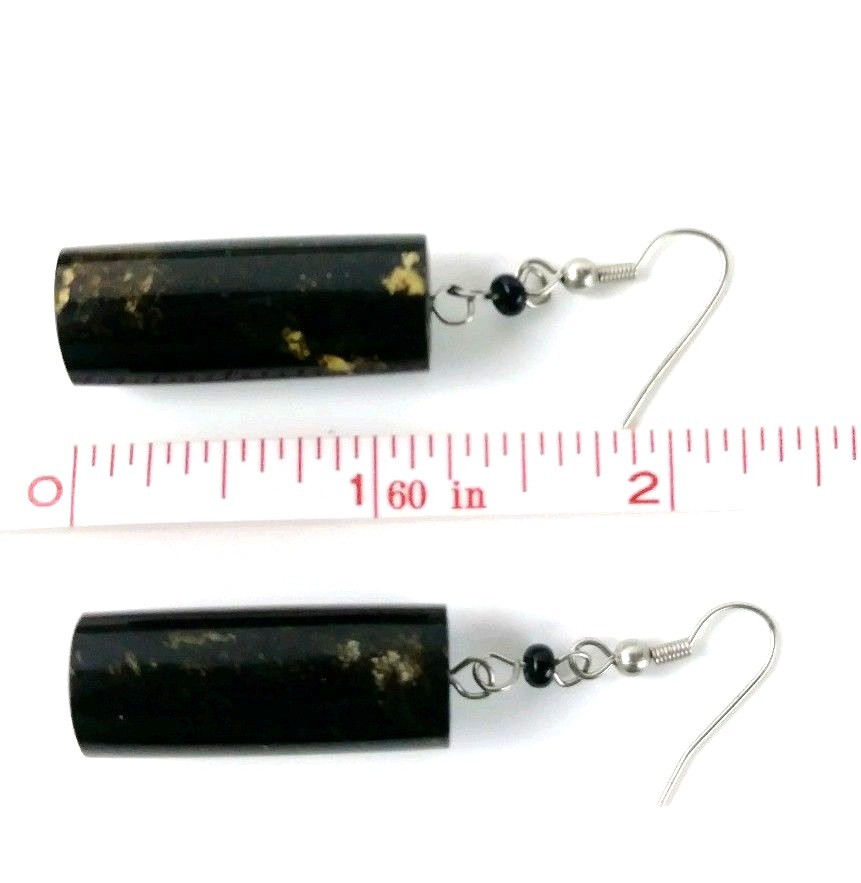 Black Coral Extra Large Vintage Earrings 1 cm Thick x 3 cm Long Hand Polished
