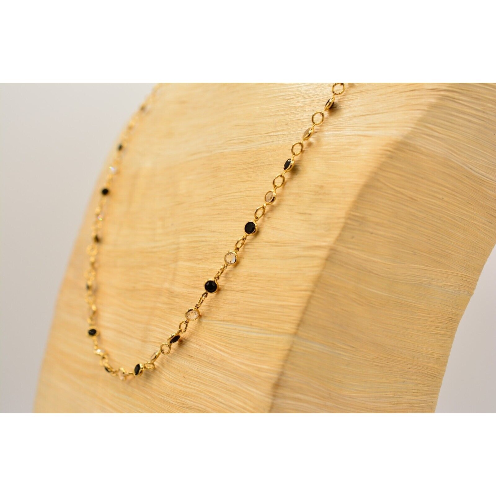 Austrian Crystal USA Vintage Necklace Black White Open Bezel Signed 1980s BinN
