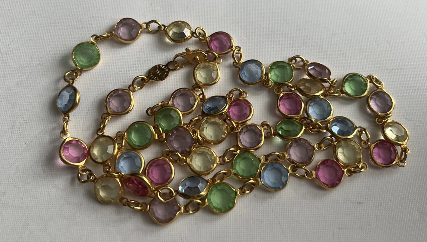 Australian Crystal Necklace Pastel USA Vintage GoldTone Multi Color