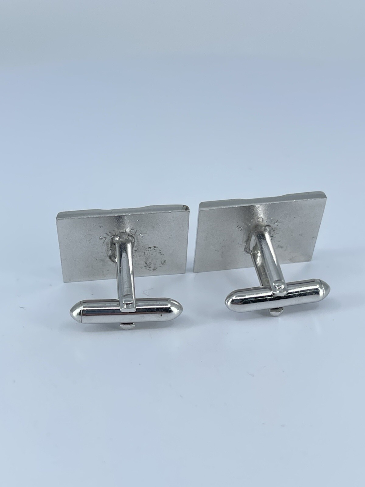 Swank rectangle cufflinks red rhinestone brushed polished silver tone